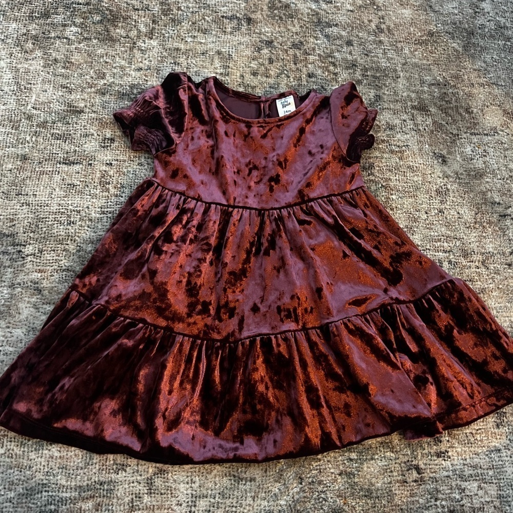 Baby B’gosh Crushed Velvet Burgundy Dress 24 Months